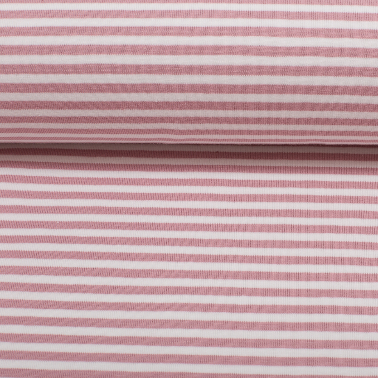 Jersey Swafing - Streifen - 3 mm - Weiß/Altrosa - Rest ca. 85 cm